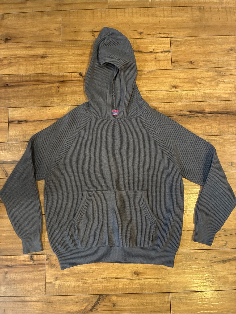 Edikted Charcoal Gray Ribbed Hooded Sweater Oversized